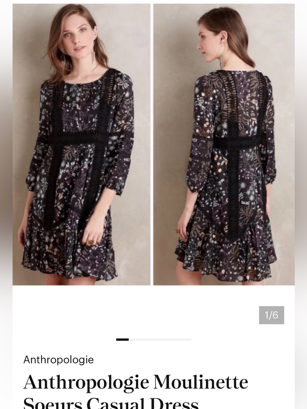 Moulinette Soeurs Kerstin Dress Anthropologie 0P Black Floral